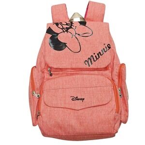 Disney Minnie Mouse Backpack Coral Pink Diaper Bag Travel Organizer Insulated